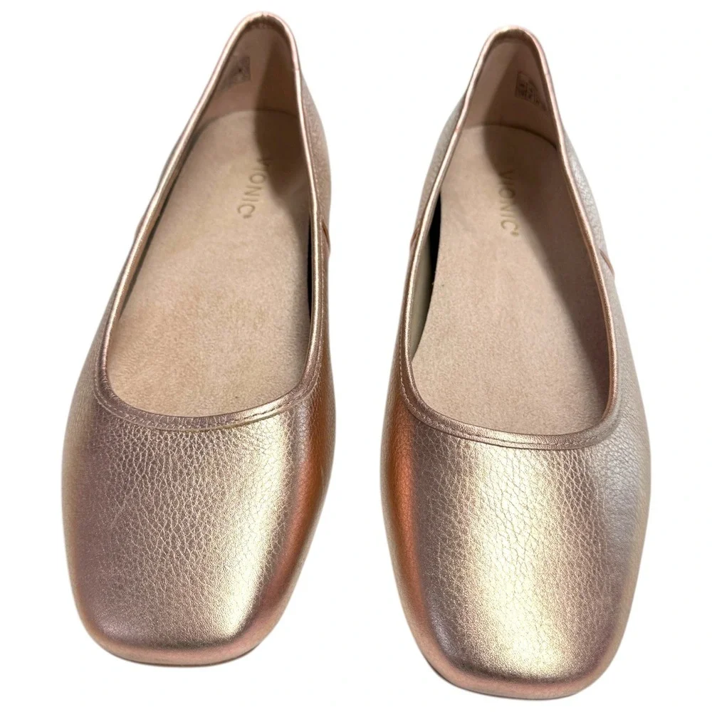 Vionic Orinda 2 Women's Ballet Flats Square Toe Rose Gold Metallic Leather Sz 10